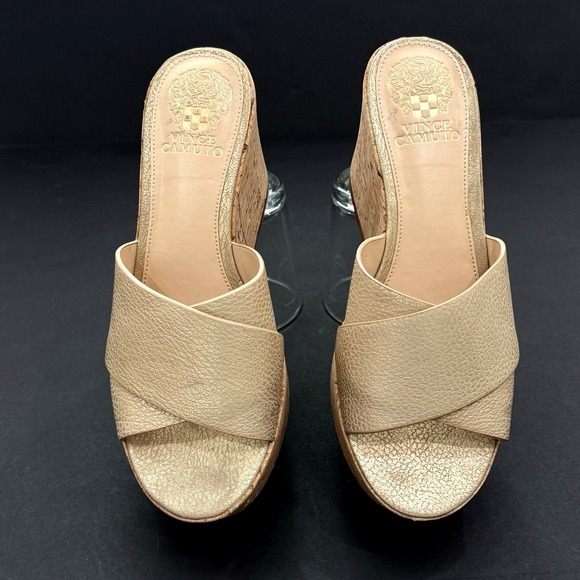 Vince Camuto Platform Wedge Slide Chunky Sandal Women US 7.5 M EU 37.5 Cork Heel - Picture 2 of 8